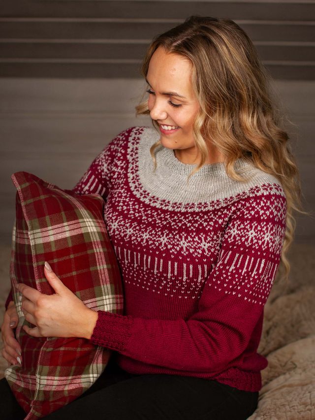 STJERNESKUDD genser burgunder-grå (Woolevo)